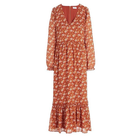 J. Crew Midi Floral Chiffon Dress Tiered Long Sleeve Elastic Cuff Lined  -  mordernwear.com
